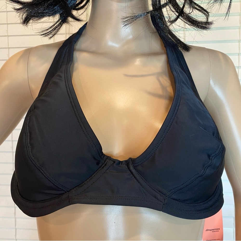 Shapermint Essentials Full Coverage Halter Bikini Top Only Black Size Large NWT - Picture 3 of 11